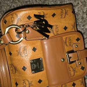 MCM Cognac Visetos Boston Satchel